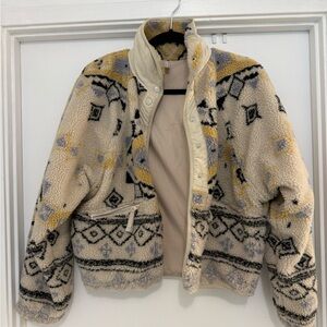 FP Movement by Free People Geometric Teddy Jacket - Cream, Black, Yellow